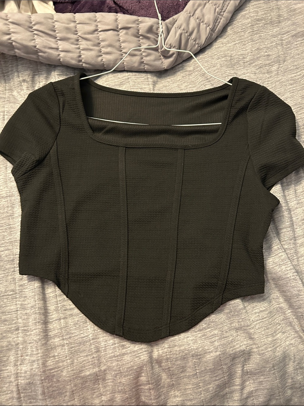 Black Square-Neck Structured Crop Top